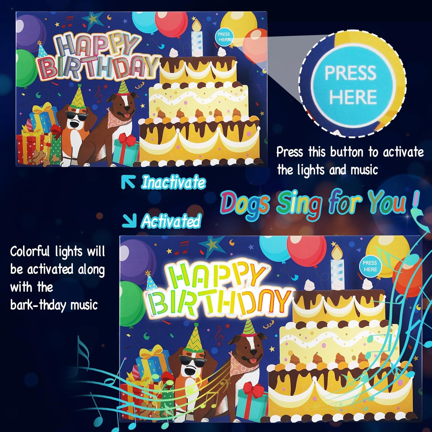 Dog Birthday Card, Pop Up Happy Birthday Cards with Lights and Musical, 3D Music Gifts Card for Men, Dad, Kids, Women - Image 2
