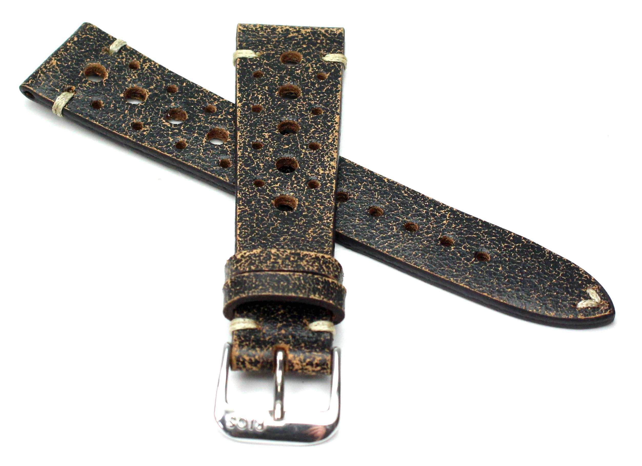 RIOS1931 Rallye Vintage Rindsleder Uhrenarmband handgemacht in Deutschland 20mm schratched rostig braun