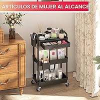 Vista 5 de Goovilla Organizador de carrito utilitario de 3 niveles con cajón extraíble, carritos de almacenamiento rodantes negros estables y resistentes con 2
