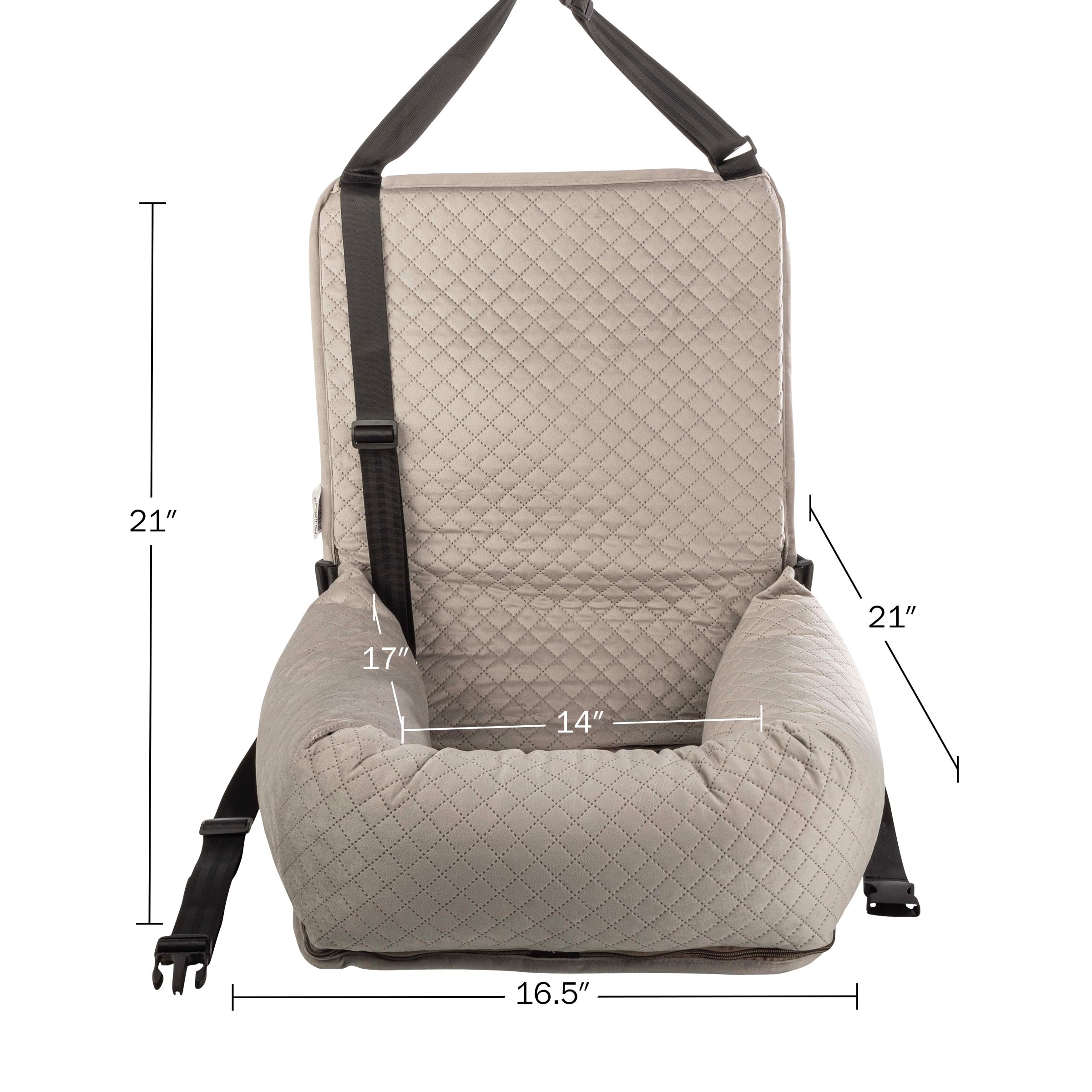 Dog Car Seat - Dog Car Seats for Small to Medium Dogs and Cats up to 44lbs - Pet Travel Accessories with Tether and Removable Washable Cover - Pet Booster Seat for Front or Back by PETMAKER (Gray) - image 6