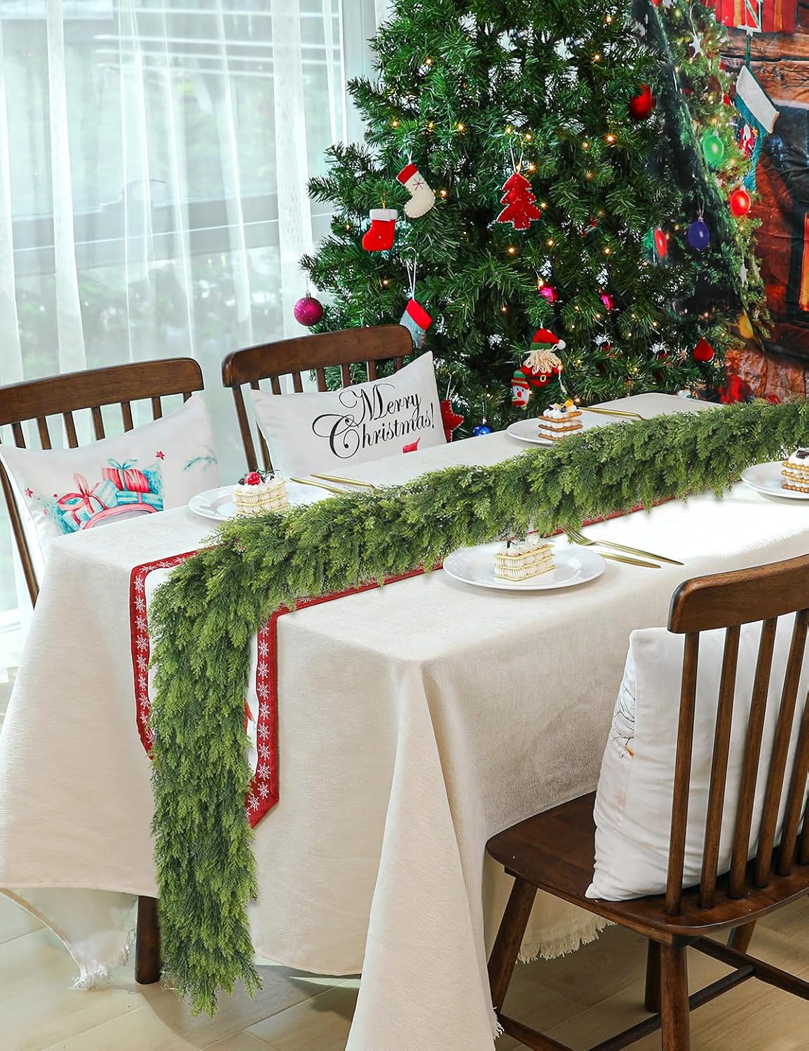 Real Touch Christmas Cedar Garland - Artificial Christmas Garlands Faux Pine Garland for Fireplace,Table, Stairs, Mantle, Window,Indoor Outdoor,Home,Holiday Decor(1 PCS,9 FT)