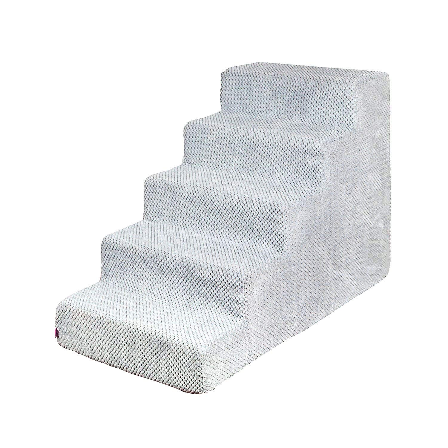 Escaleras para Perros de 50 cm de Altura | Escaleras para Gatos de Mascotas | 5 peldanos | para Cama y Coche | Escaleras para Perros pequenos | Cubierta de Felpa | Color: Gris