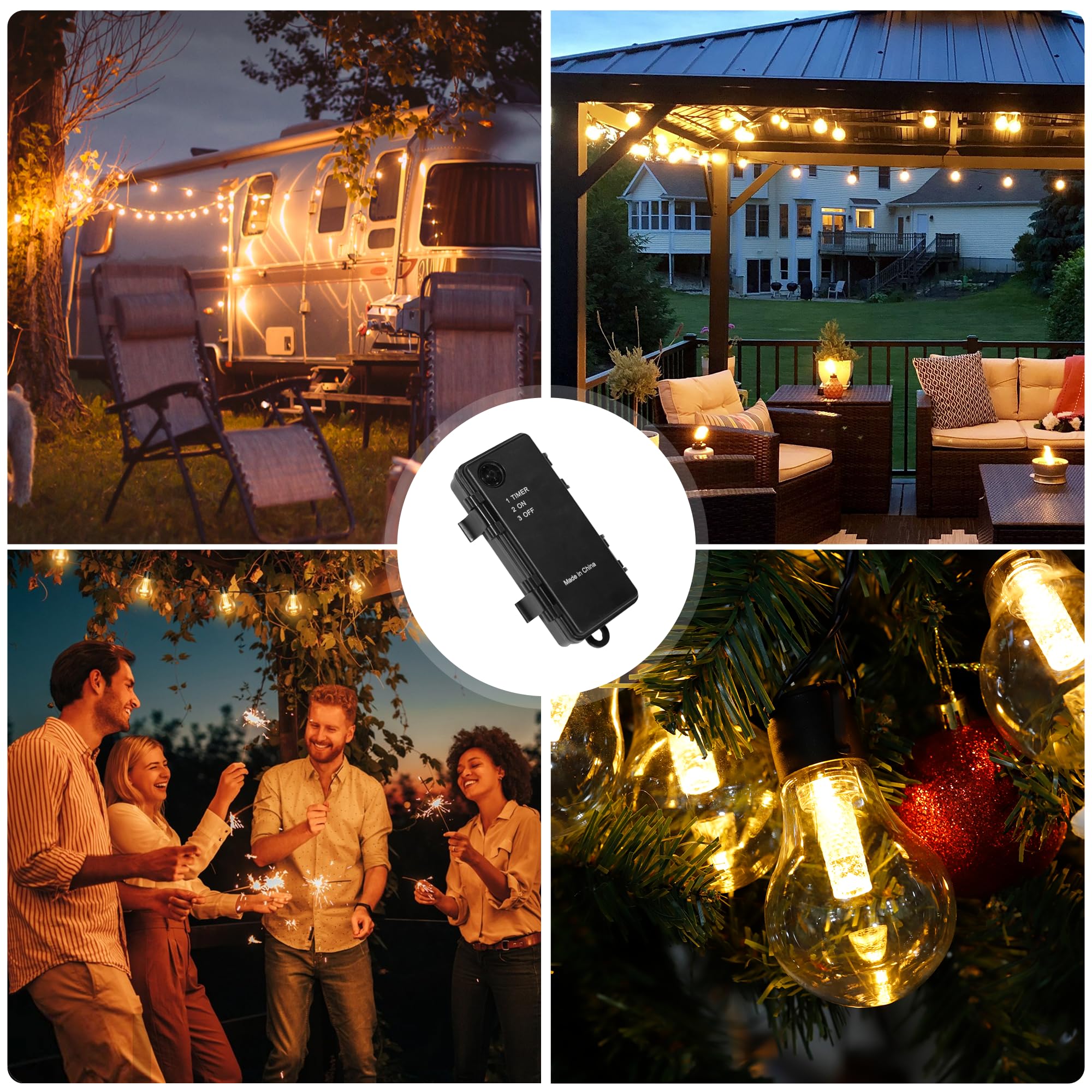 Cadena de luces LED para exteriores, con temporizador, 9 m, 12 bombillas A60, USB, recargable, 5000 mAh, para exteriores, Navidad, ventanas, escaleras, jardines, pabellones, bodas