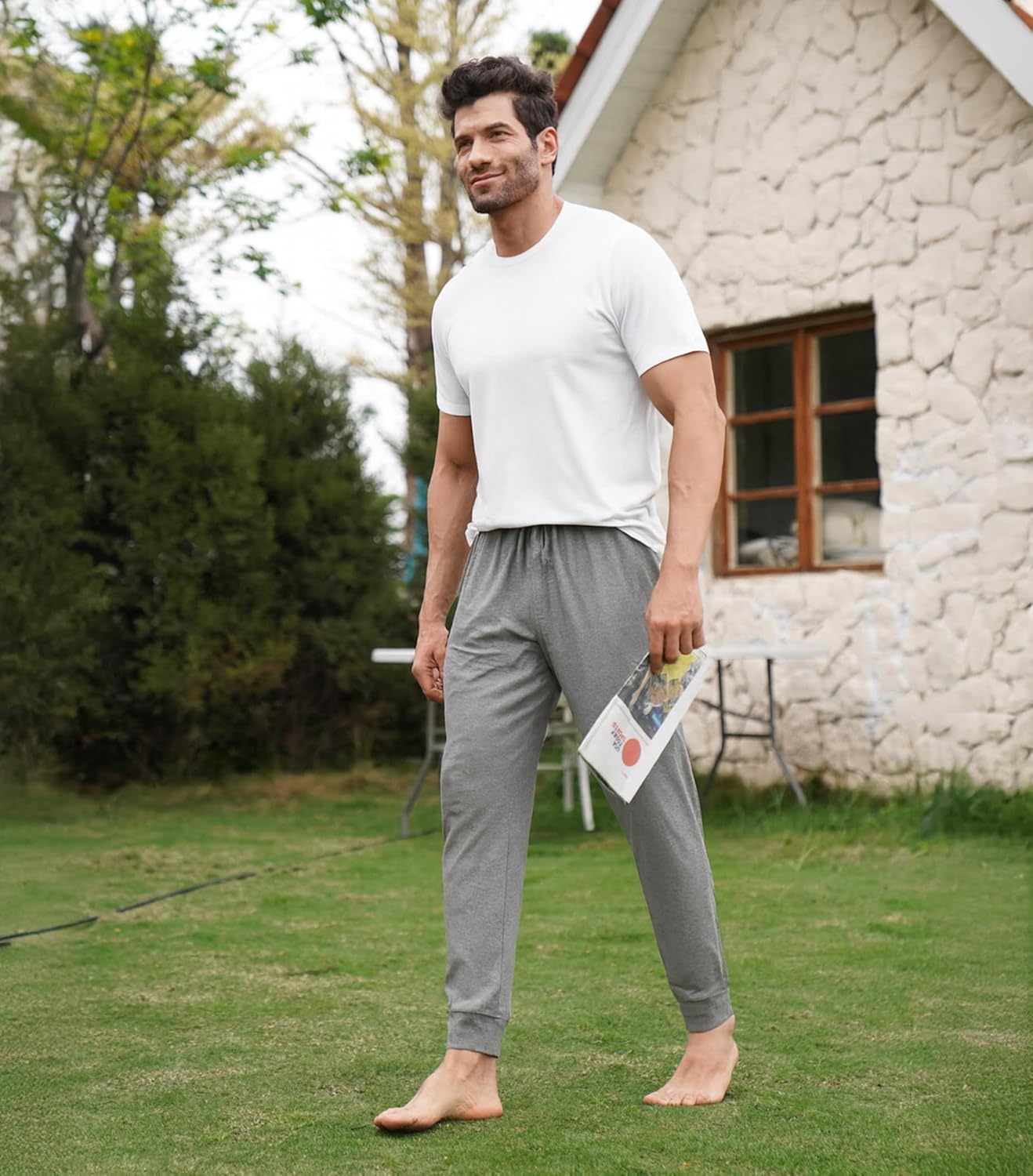 DAVID ARCHY Men's Pajama Pants Cotton Bottoms Soft Lightweight Loungewear with Drawstring and Pockets 2 Pack - Image 7