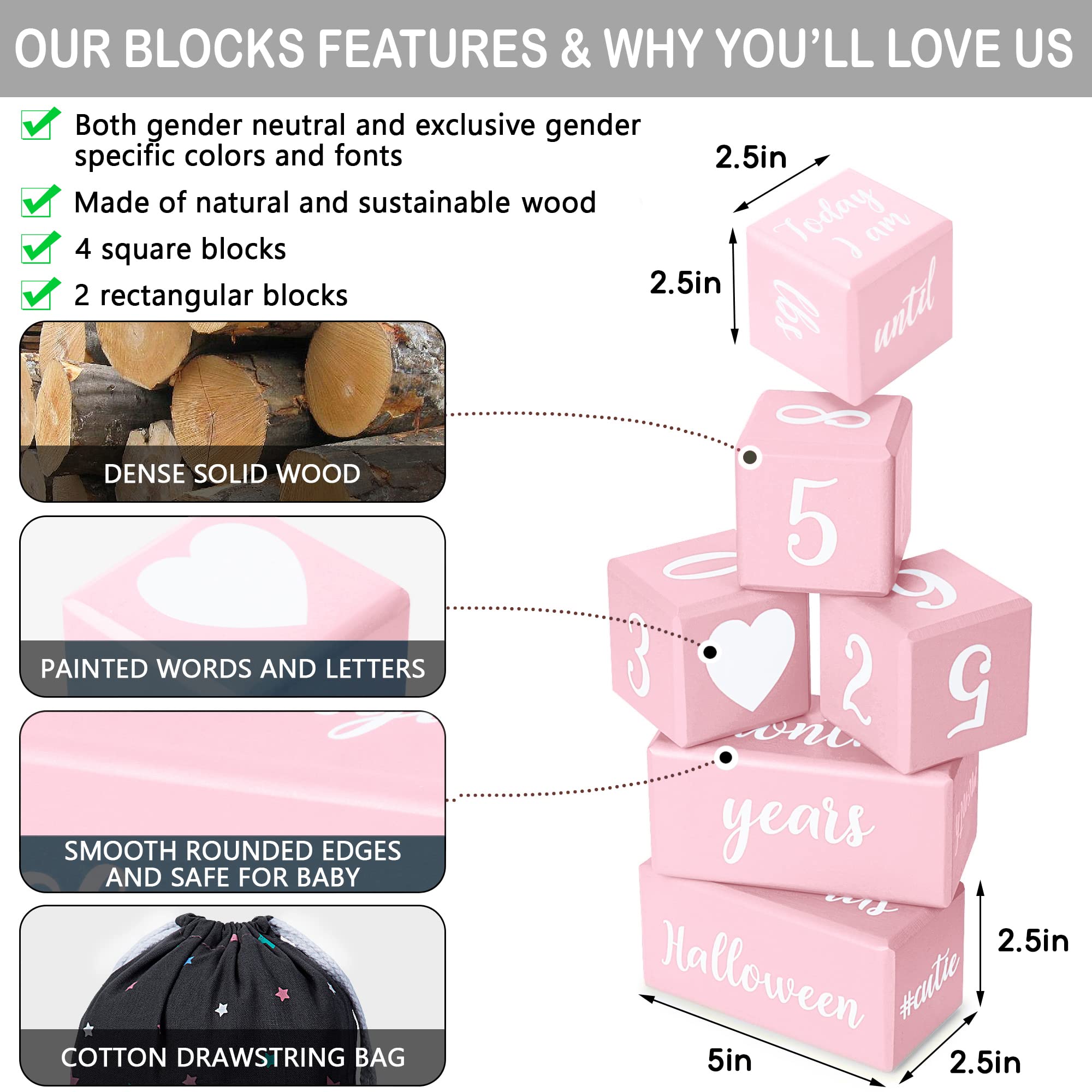 Baby Milestone Blocks - różowe