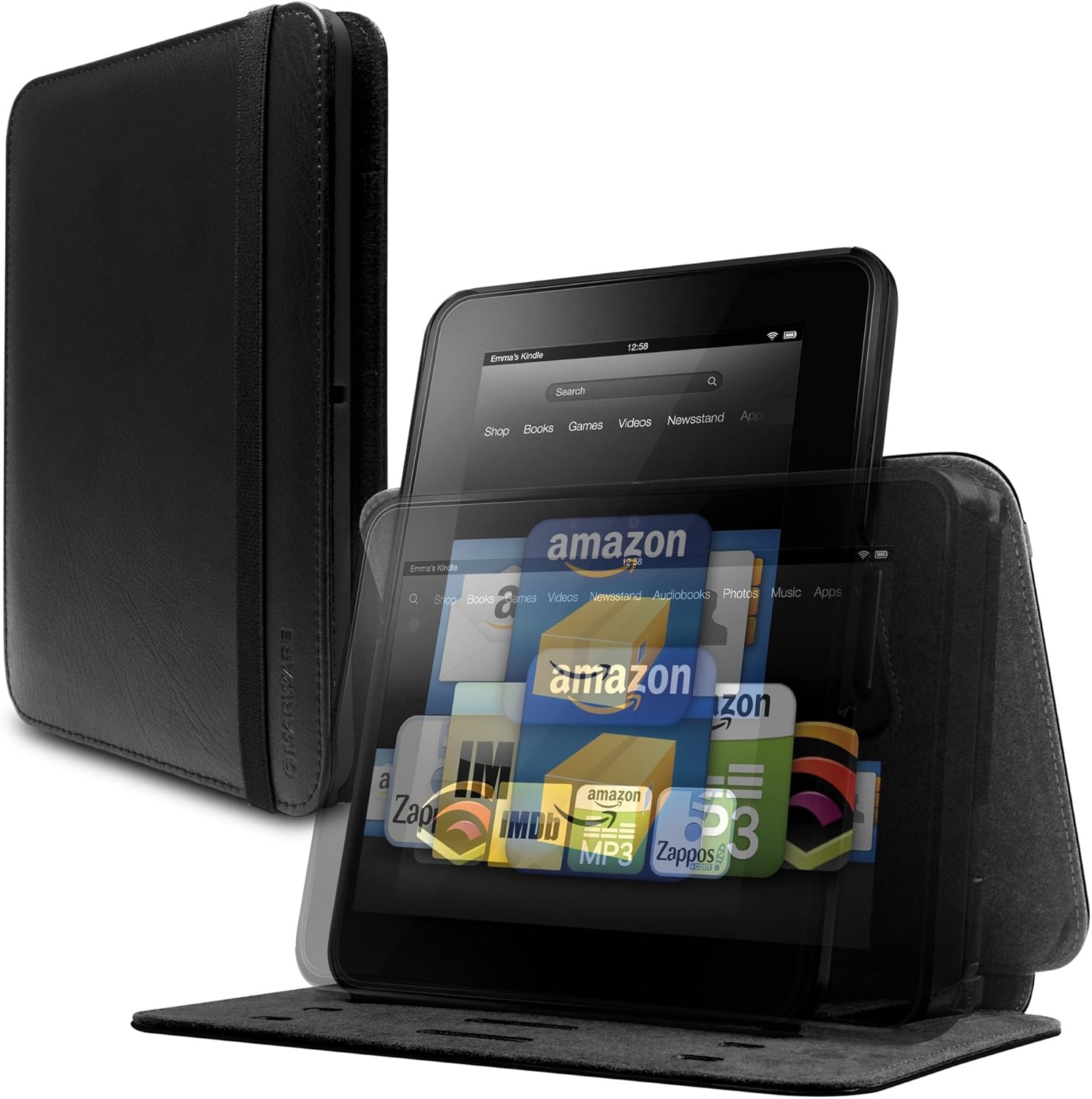 Marware Revolve Genuine Leather Rotating, Standing Case for Kindle Fire HD 7", Black (only fits Kindle Fire HD 7")