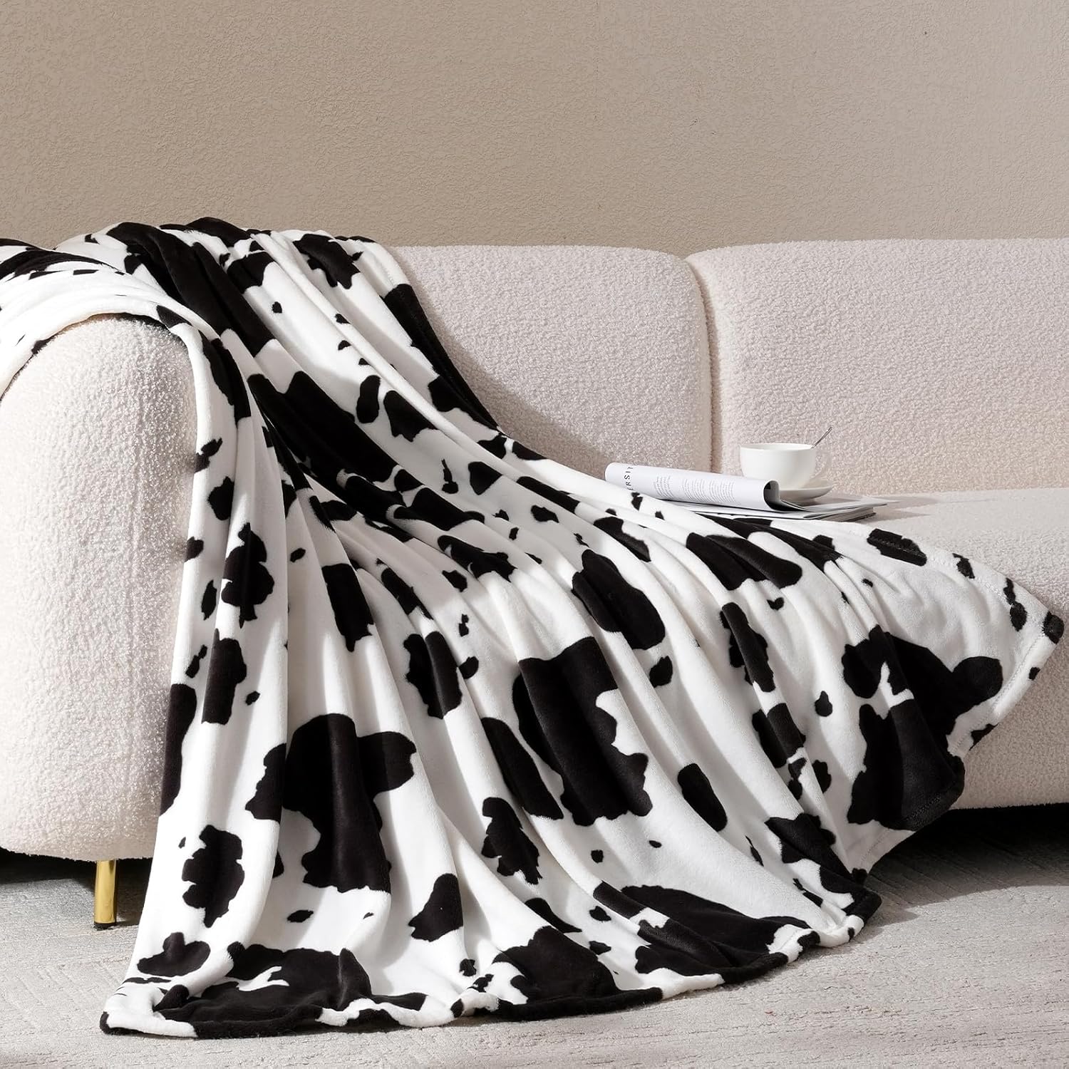 Cozy Bliss Cow Print Throw Blanket for Bed - Fuzzy Thick Soft Warm Fleece Blankets for Couch & Bed, for Women Men Girls Kids, Black & White Large King Size 120"*100" - Image 7