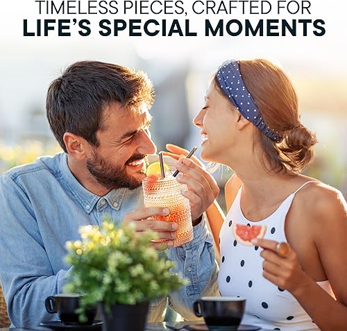 Miniatura 8 de Juego de 12 vasos de 15 onzas con textura para agua, cerveza, cócteles, cócteles sin alcohol, whisky y más, incluye popotes y posavasos, transparente