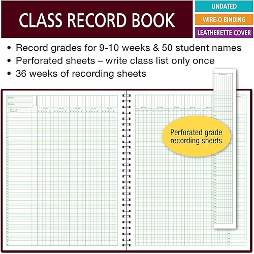 Miniatura 2 de Elan Publishing Company Libro de registro de clase para 9-10 semanas. 50 nombres R1010 (granate)