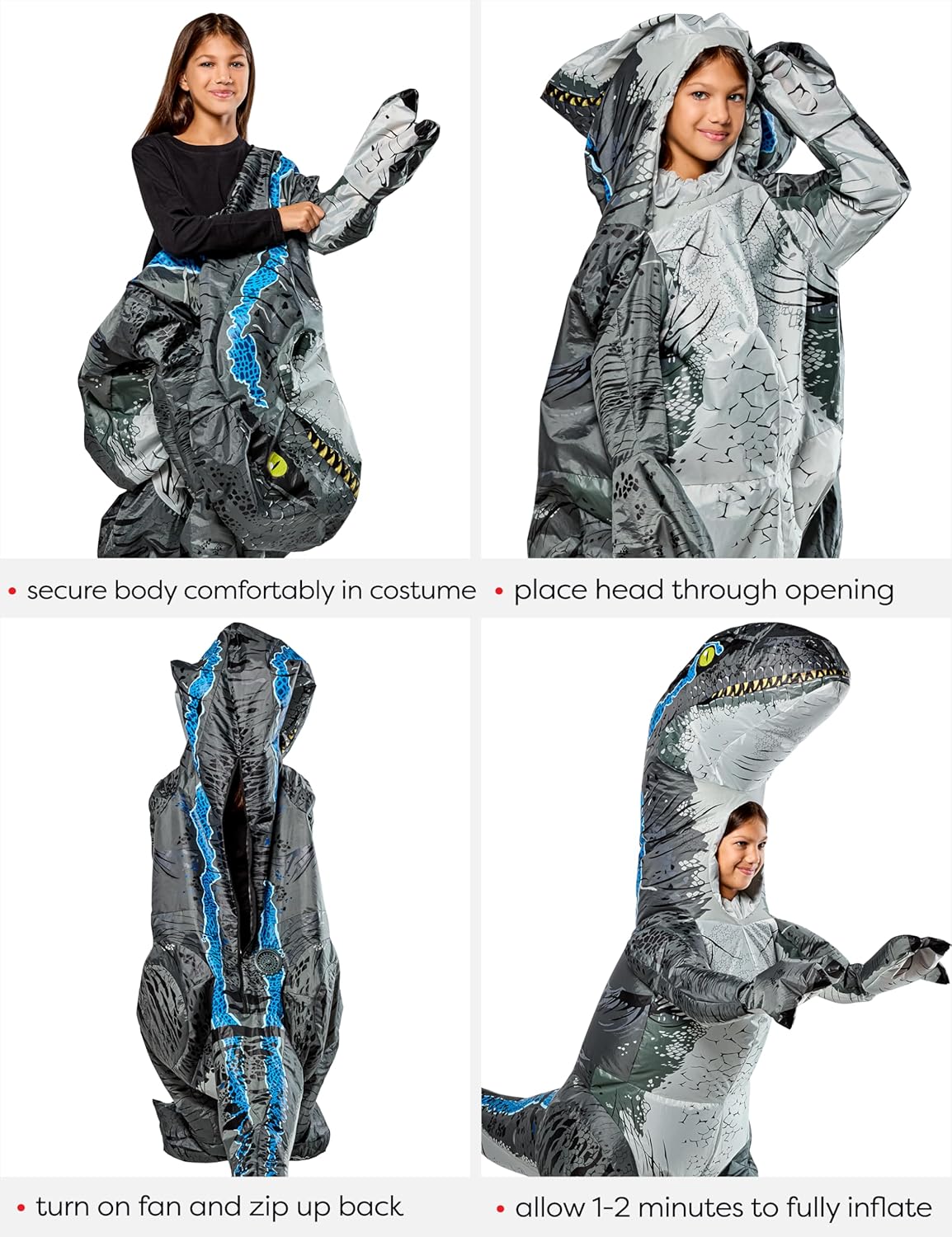 Rubies Jurassic World: Blue Velociraptor Inflatable Costume for Kids, Unisex One Size - Image 5