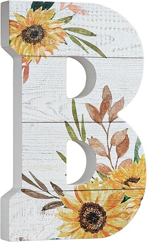 COLLECTIVE HOME - Letras de madera de 10 pulgadas para decoración de pared, decoración del alfabeto de mesa de girasol, decoración de casa de campo,