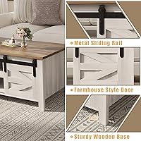 Vista 7 de Furmax Mesa de centro con almacenamiento y puertas corredizas de granero, mesa de sala de estar de granja con estantes ajustables, mesa central