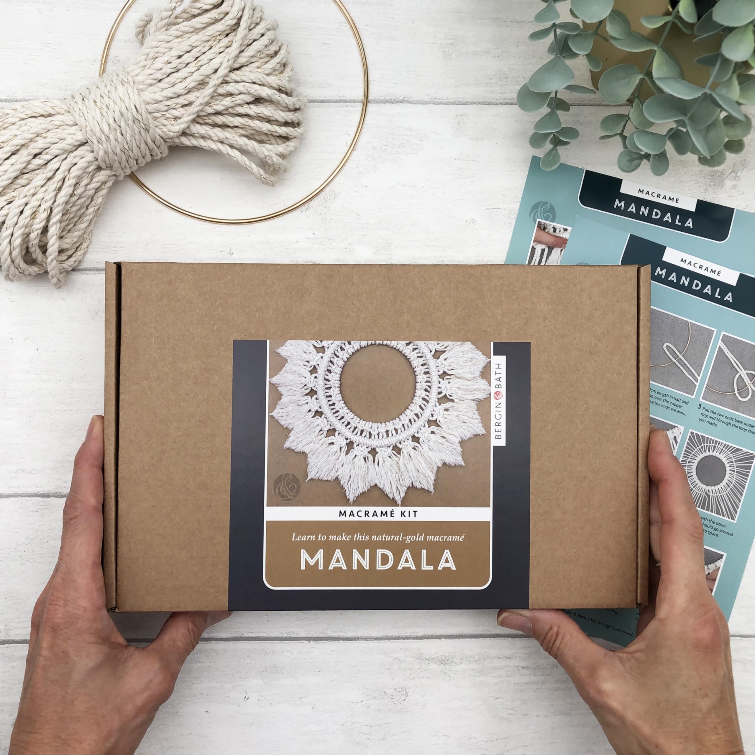 Bergin & Bath Macrame Kit - Mandala Wreath - Gold. Make a Rustic wall Hanging for Christmas. A Great Crafty Gift idea - Image 2
