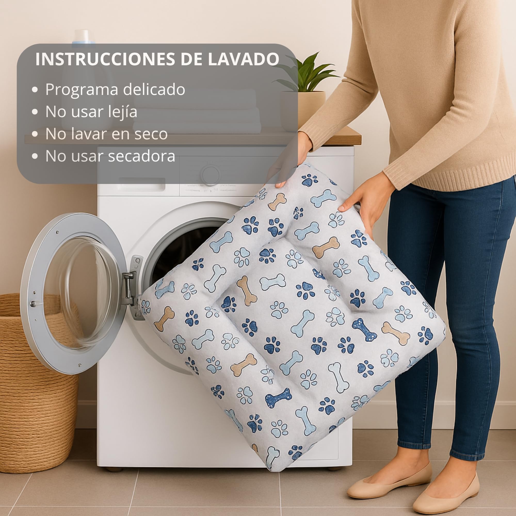 Cama Perro pequeño - Colchón Fibra Suave y Transpirable - Tejido loneta Resistente antipelos - Base Antideslizante - Lavable y Ligera - Hecho en España 50X70X8 Huesos +Cotes