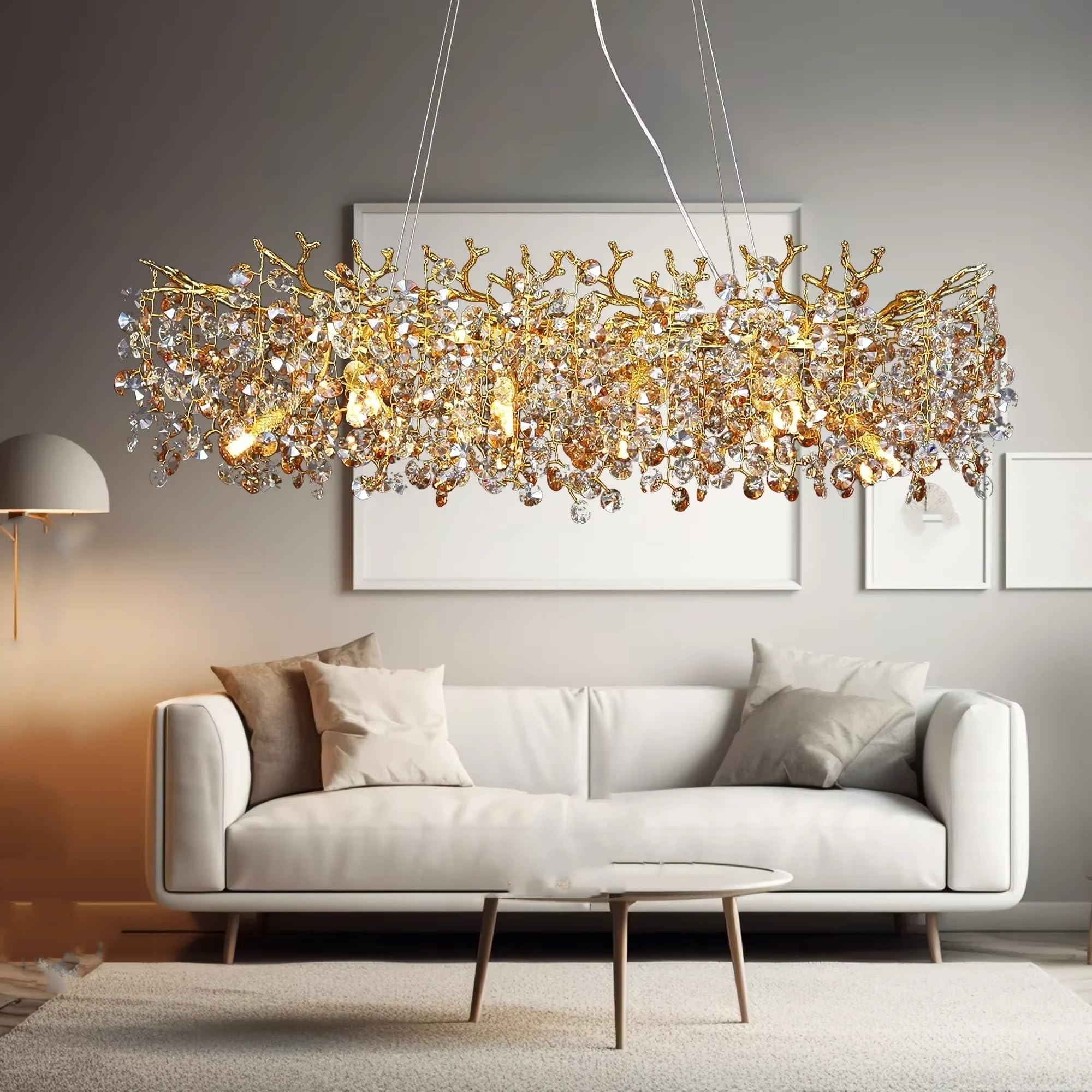 Lámpara de araña de cristal de lujo for decoración de sala de estar y comedor, lámpara de villa de arte lujoso y atmosférico, muebles