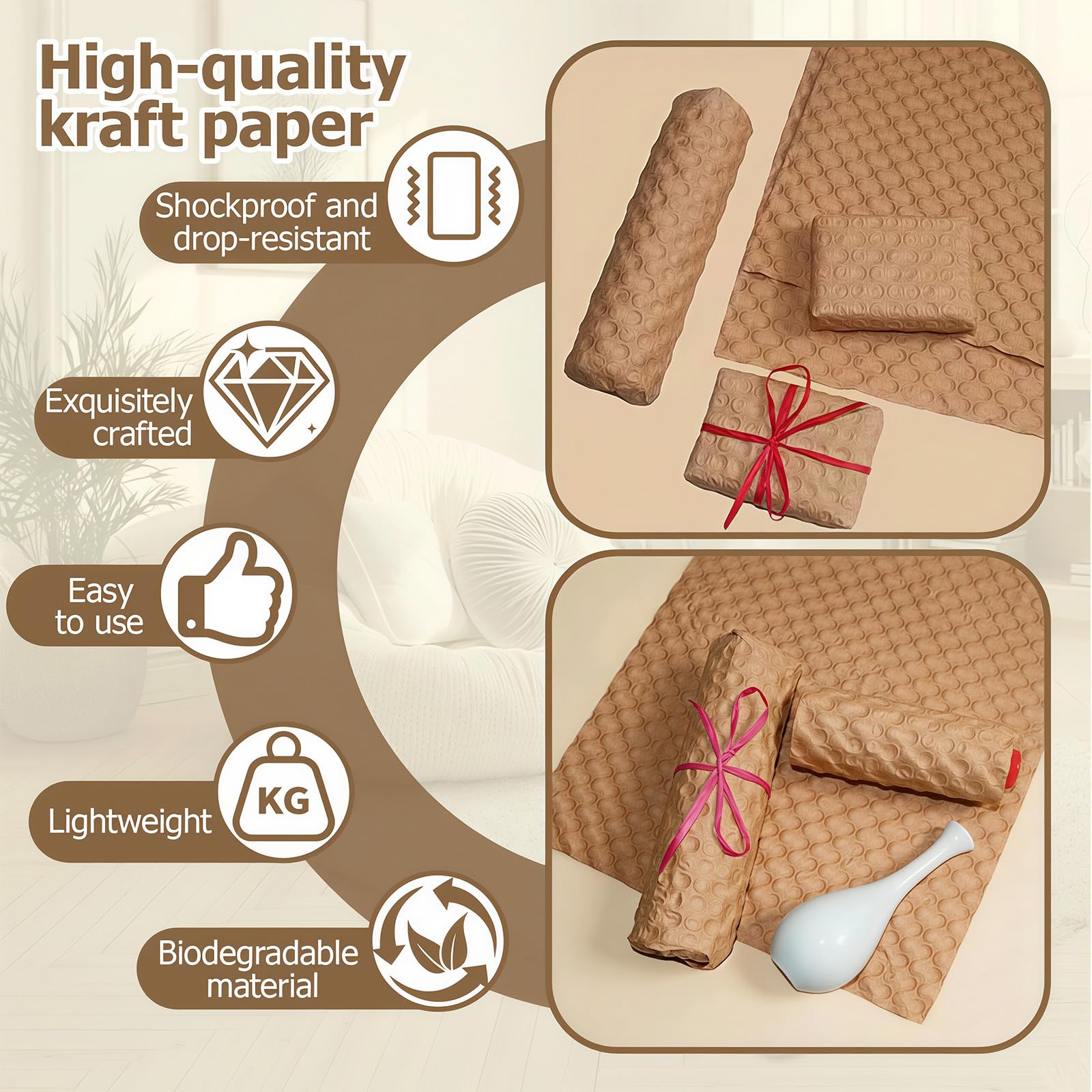 150 PCS Packing Paper, 29 x 40cm Paper Bubble Wrap Sheets pre Cut, Brown Eco Cushioning Wrap Alternative to Plastic Bubble Filler for Moving House, Shipping, Storing - Image 4