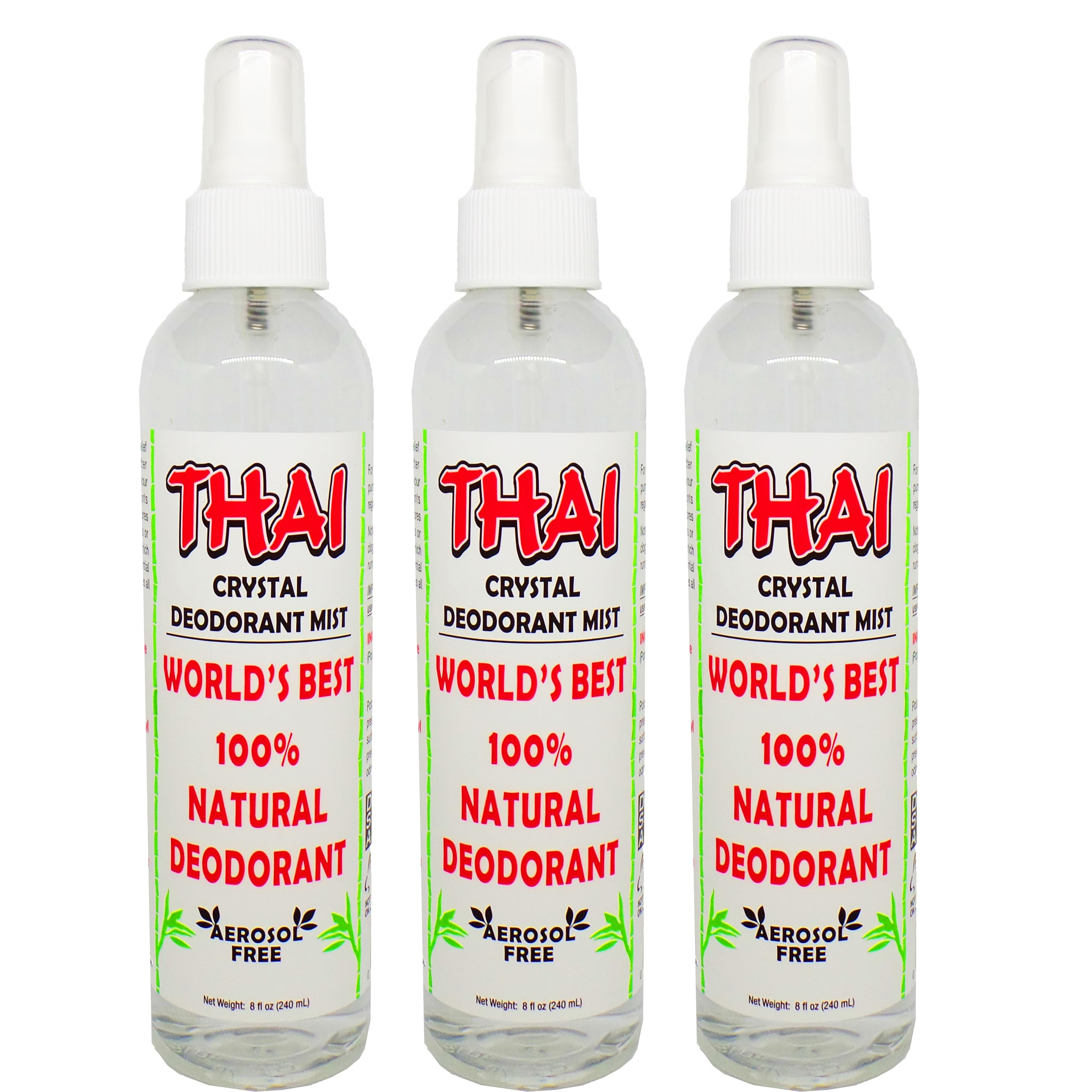 Thai Deodorant Stone Crystal Mist Natural Deodorant Spray 8 oz. Bundle (Pack Of 3)
