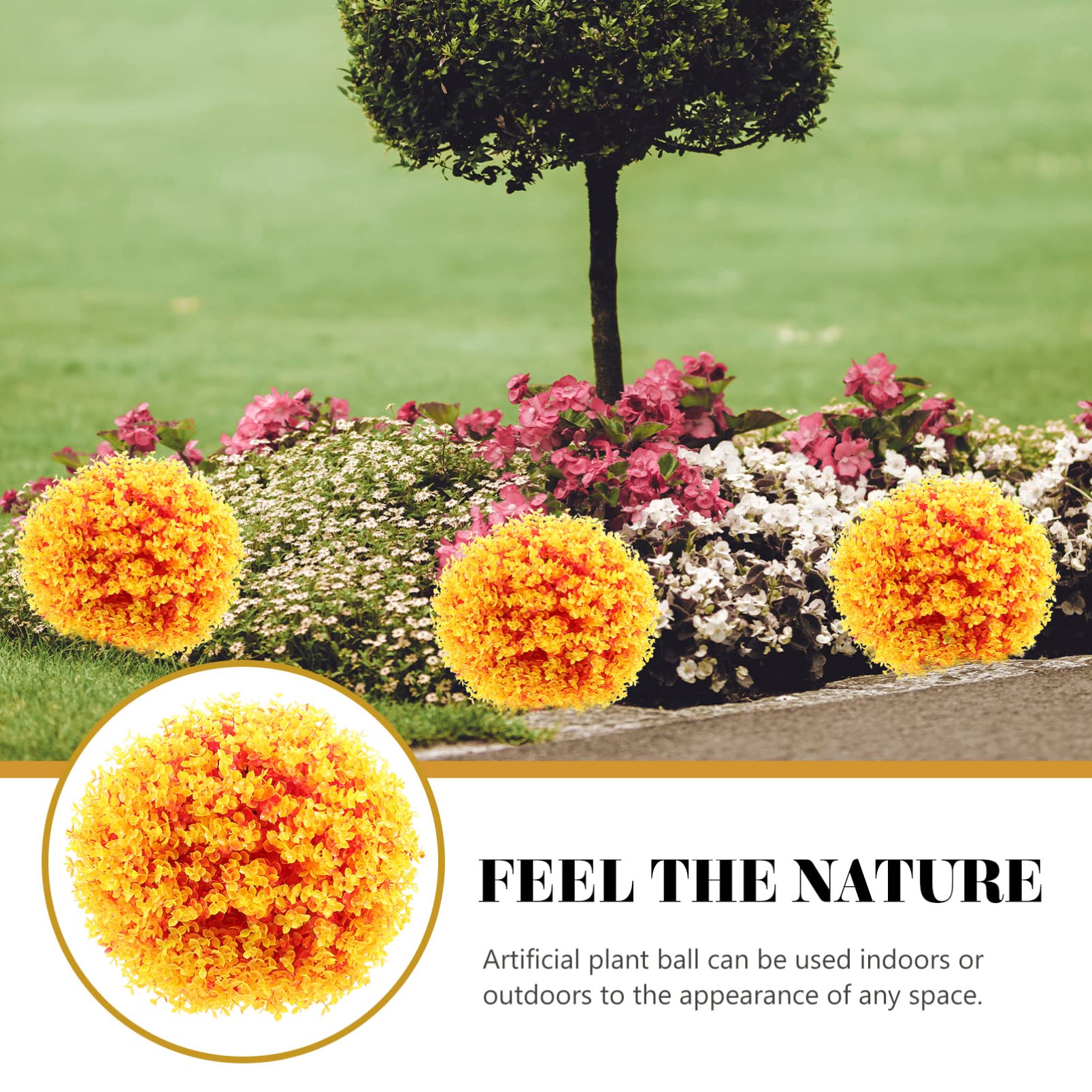 FOMIYES Artificial Plant Topiary Balls Faux Greenery Balls Foliage Plant Sphere for Backyard Balcony Garden Wedding Spring Easter Home Decor Orange