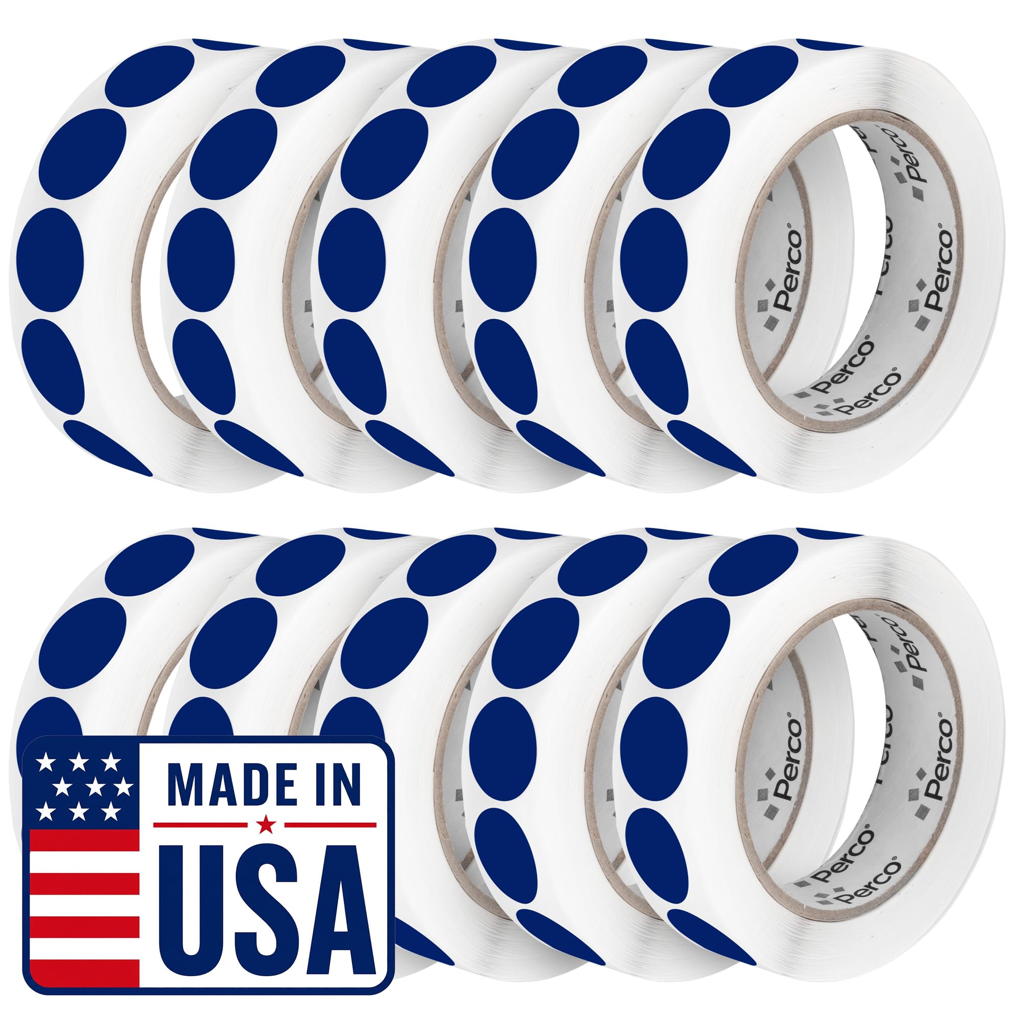 Perco Dark Blue Perforated Round Circle Dot Sticker 1-Inch Labels — 10 Rolls, 10,000 Stickers - File Labels, Category Tags &amp; Inventory Systems, Strong Adhesive - Made in USA