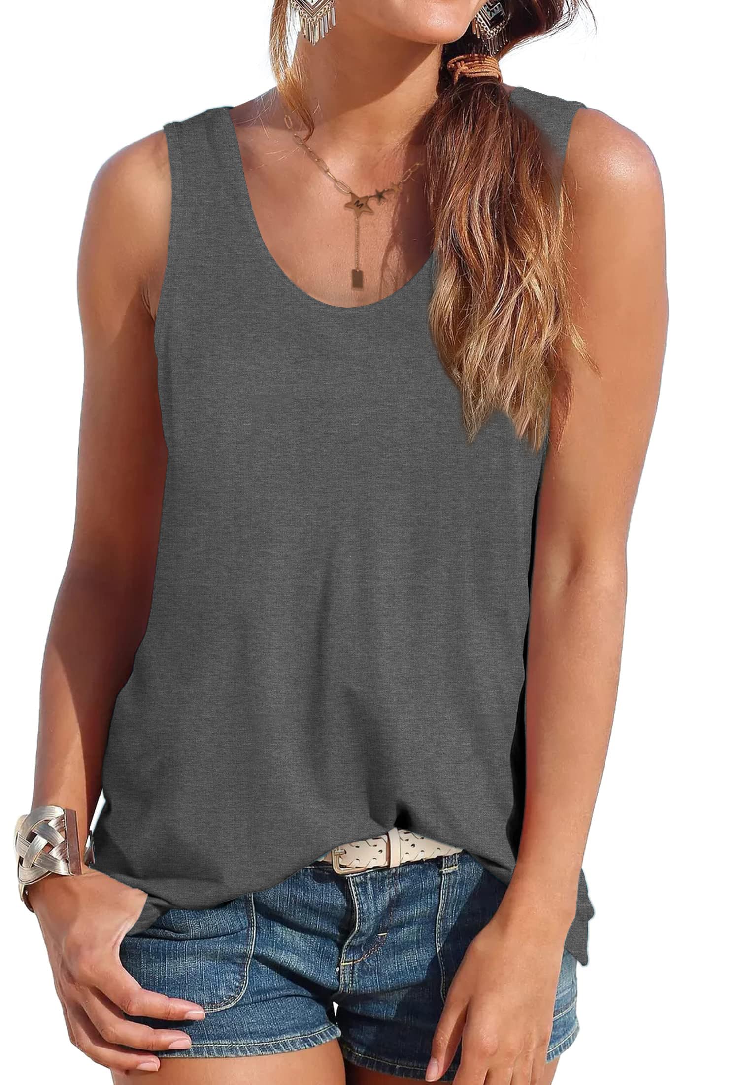 DUOEASE Tank Top Damen Sommer ärmellose Oberteile Sommermode Scoop-Ausschnitt Shirt Damen