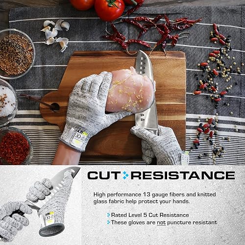 Vista 9 de Glove Station Ultra Durable Series Cut Resistant Gloves - Cutting Gloves for Chefs, BBQ and Cooking - Level 5 Protection Gris granito