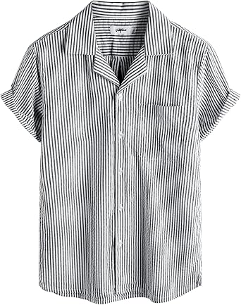 VATPAVE Mens Striped Summer Shirt Casual Button Down Short Sleeve Beach Shirts Cotton Shirts for Men