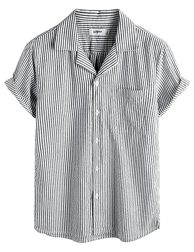 Mens Striped Summer Shirt Casual Button Down Short Sleeve Beach