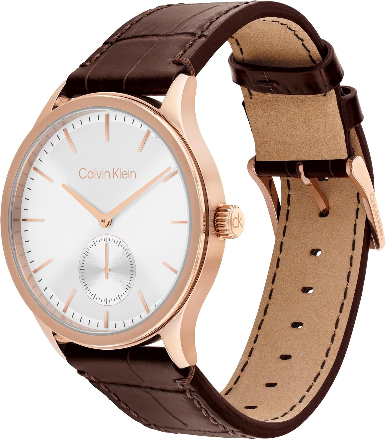 Calvin Klein Men’s CK Tailored Quartz Watch - Croc-Embossed Strap, Brushed Dial with Sub-Eye, Water Resistant Up to 30m - Classic, Modern Timepiece - Gift for Him 42mm