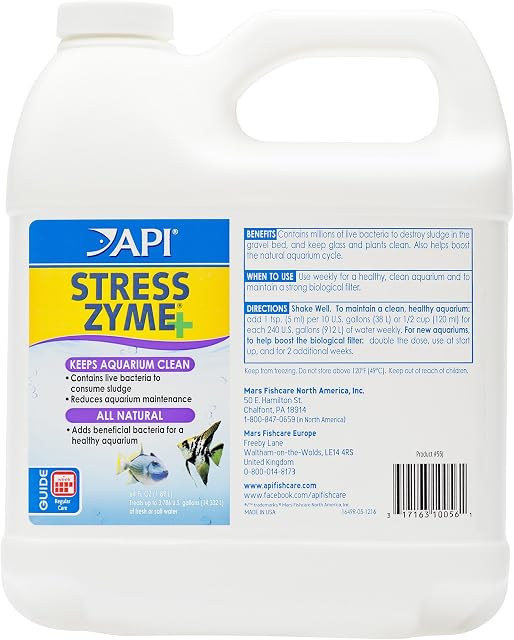 API Stress Zyme Freshwater and Saltwater Aquarium Cleaning Solution Bottle, White, 1.9 Litre
