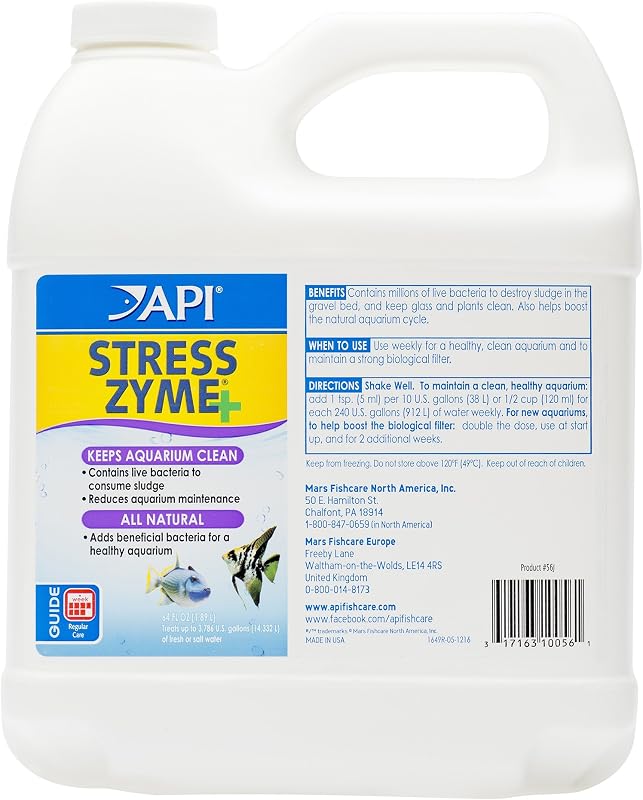 API STRESS ZYME Solución de limpieza para acuarios de agua dulce y salada, botella de 64 onzas