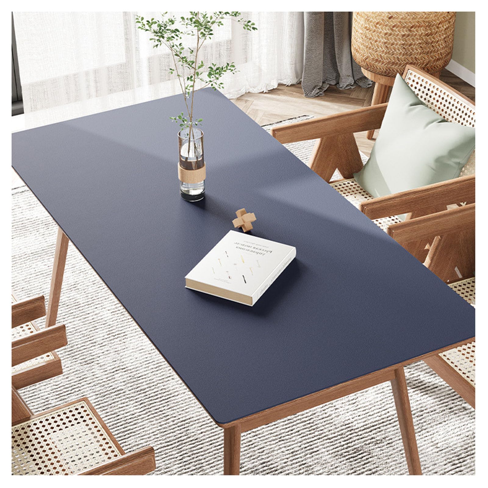 Nappe de table en cuir bleu marine rectangle 60x60 cm antitache PVC