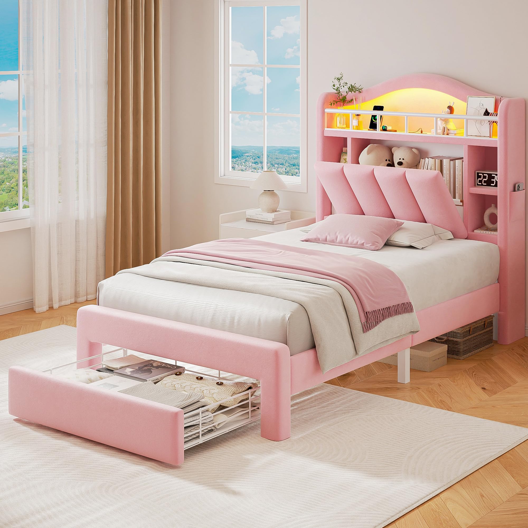 Twin LED Bed Frame with Charging Station