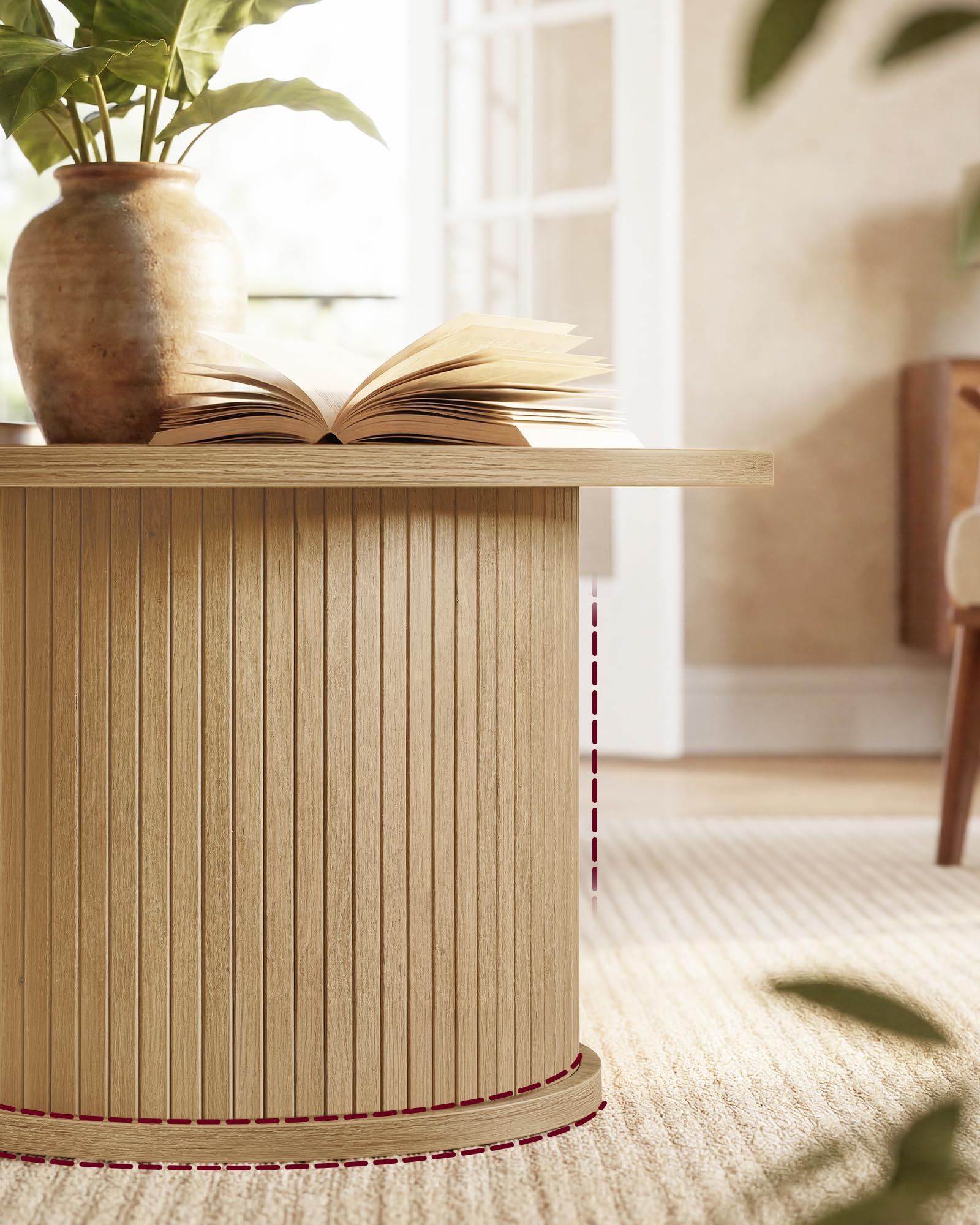 VASAGLE Okrągły Stolik Kawowy, z Cylindryczną Podstawą z Lameli | Stół do Salonu w Stylu Mid-Century, 80 x 80 x 45 cm, Piaskowy Brąz, Kolekcja MIRIANA LCT276K101