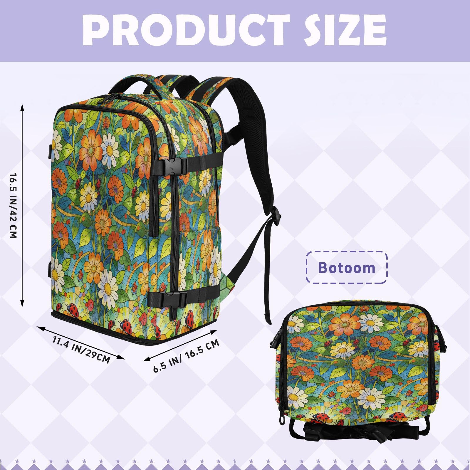 Uroczy plecak torba na laptopa 16 cali do samolotów 20 l | Czysty design torba podróżna na laptopa Flora biedronki kolorowe stokrotki torba na laptopa 15,6 cala do szkoły mochila para