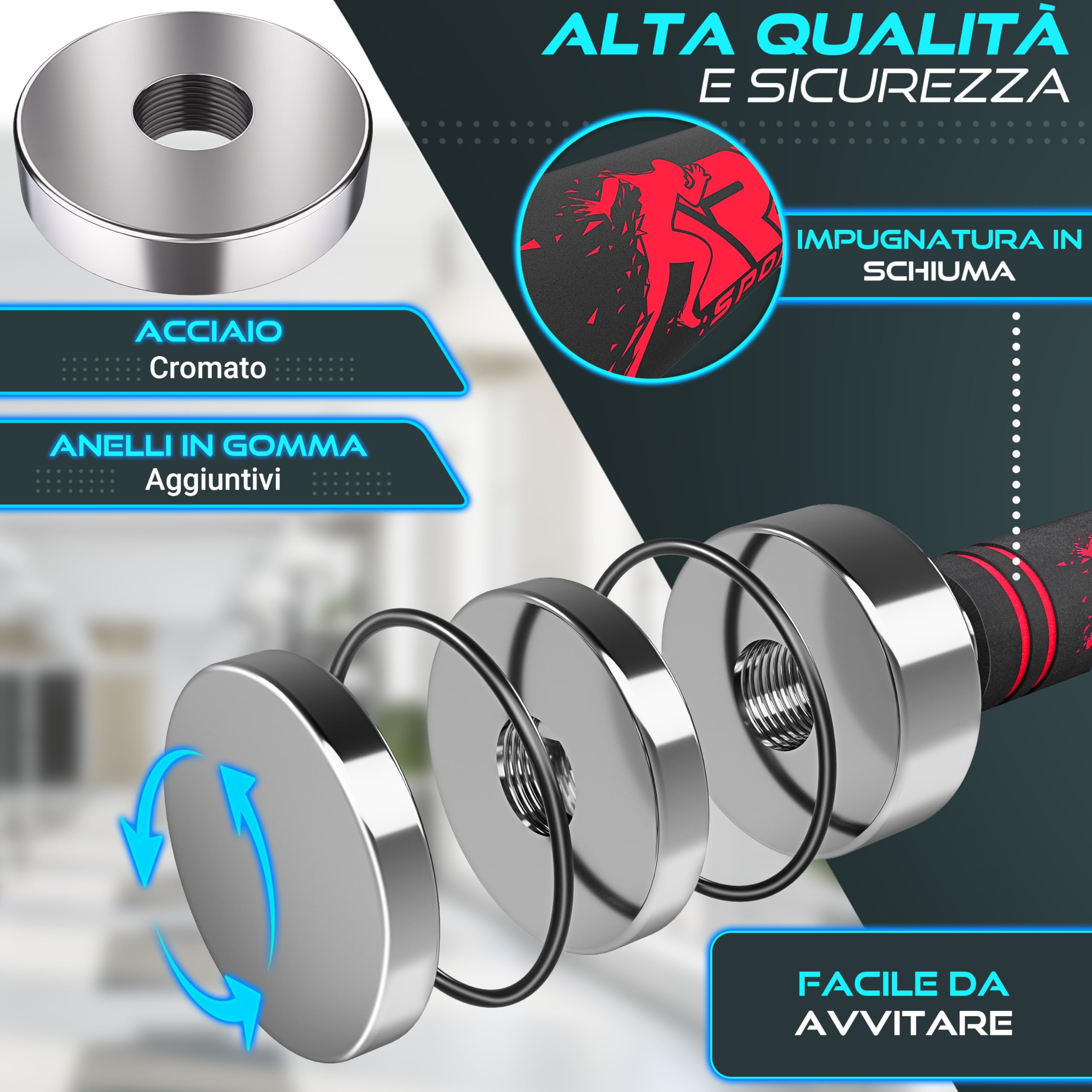 RE:SPORT Set di 2 manubri in acciaio massiccio, 2,5/5/7,5/10 kg, manubri corti con pesi e manico in gommapiuma, bilancieri per fitness, allenamento della forza e costruzione muscolare
