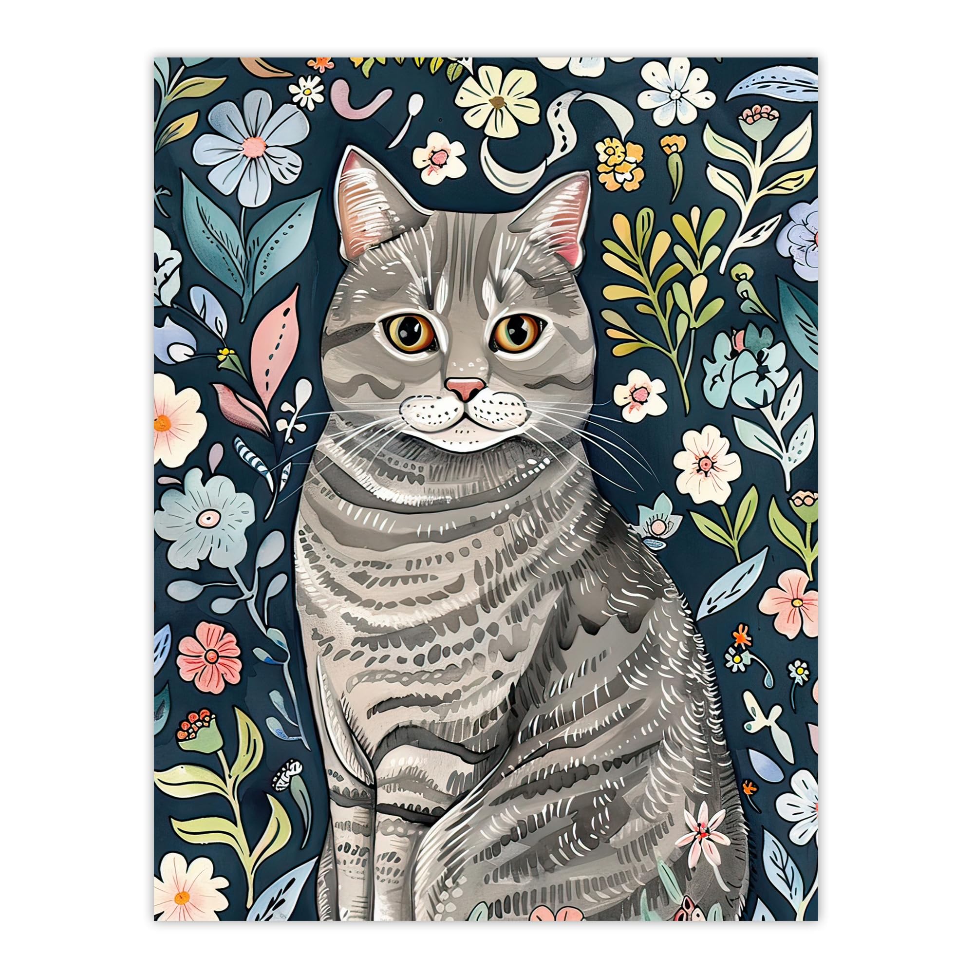 Artery8 American Shorthair Cat Lover Floral Watercolour Living Room Extra Large XL Wall Art Poster Print