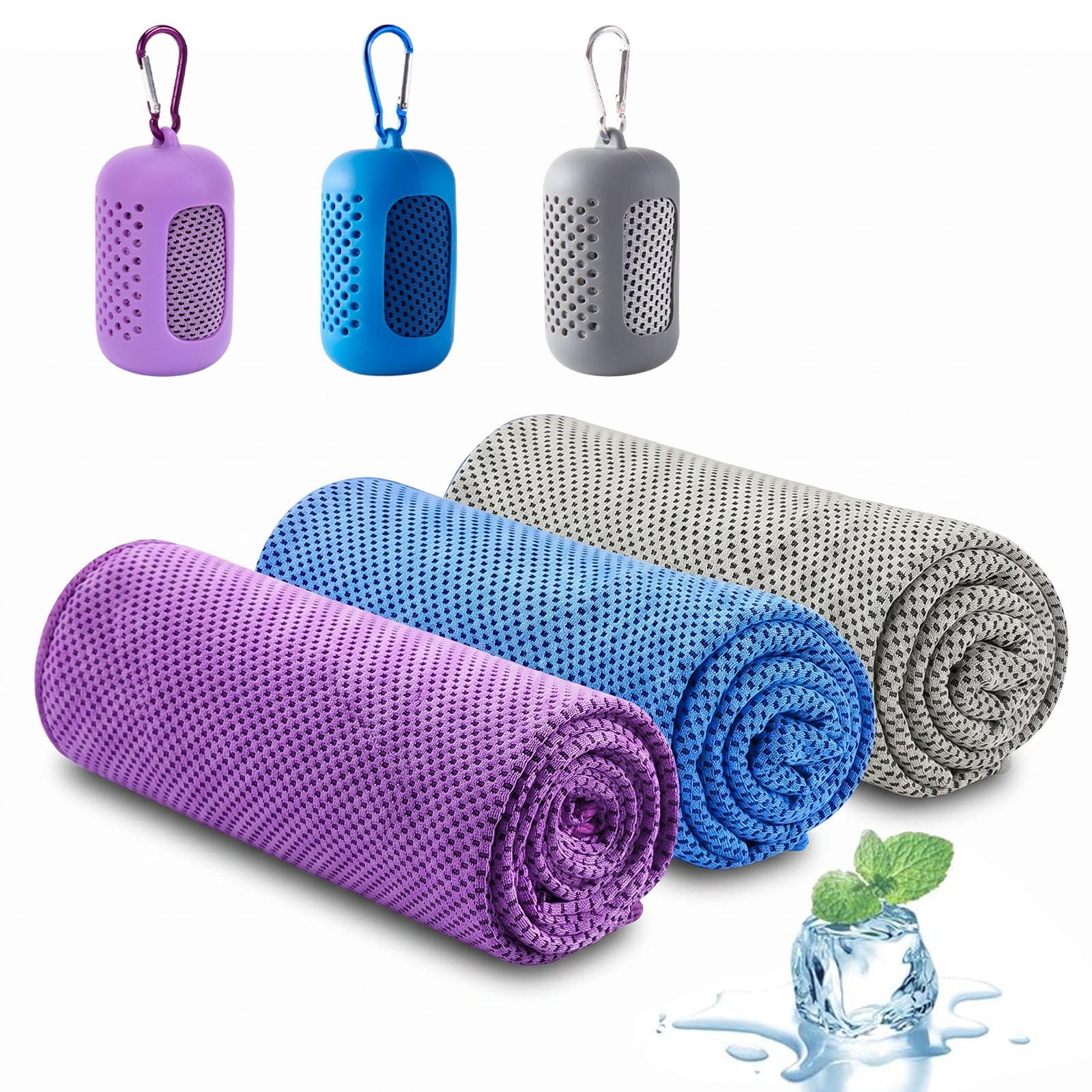 Dexpally 3 Stück Kühlendes Handtuch Kühlhandtuch Cooling Towel Kühlendes Handtuch Kühltücher Sporthandtuch Kühlende Handtücher Fitness Outdoor Sports (Lila Grau Blau)
