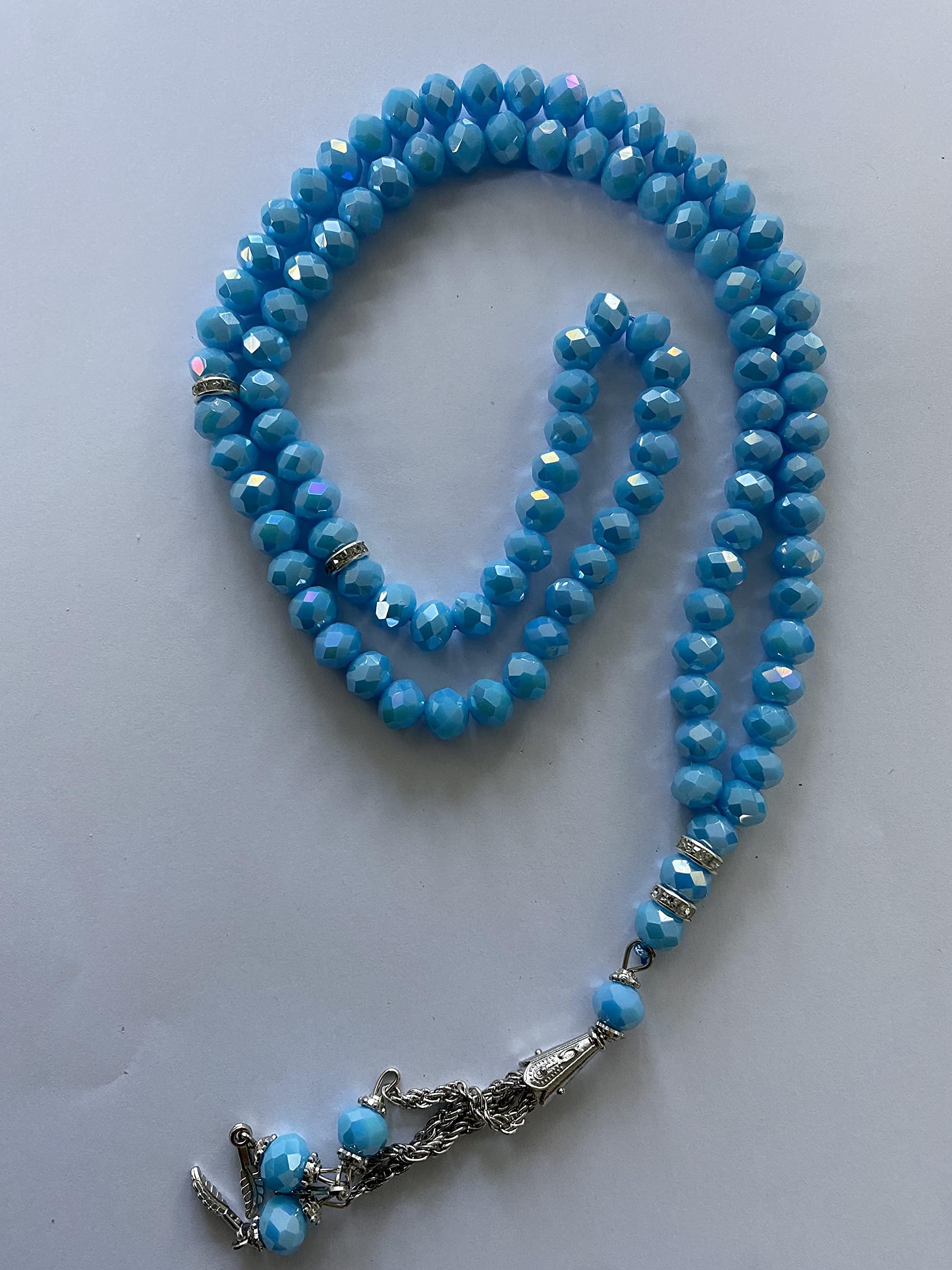 Tasbeeh Crystal 99 Prayer Misbah Rosary Islamic Beads Counter Spiritual Large (Turquoise)