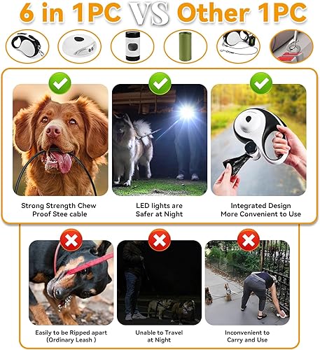 Miniatura 3 de Correa retráctil resistente para perros grandes, correa de perro de 26 pies con soporte para bolsa de excrementos, hasta 110 libras, cable a prueba