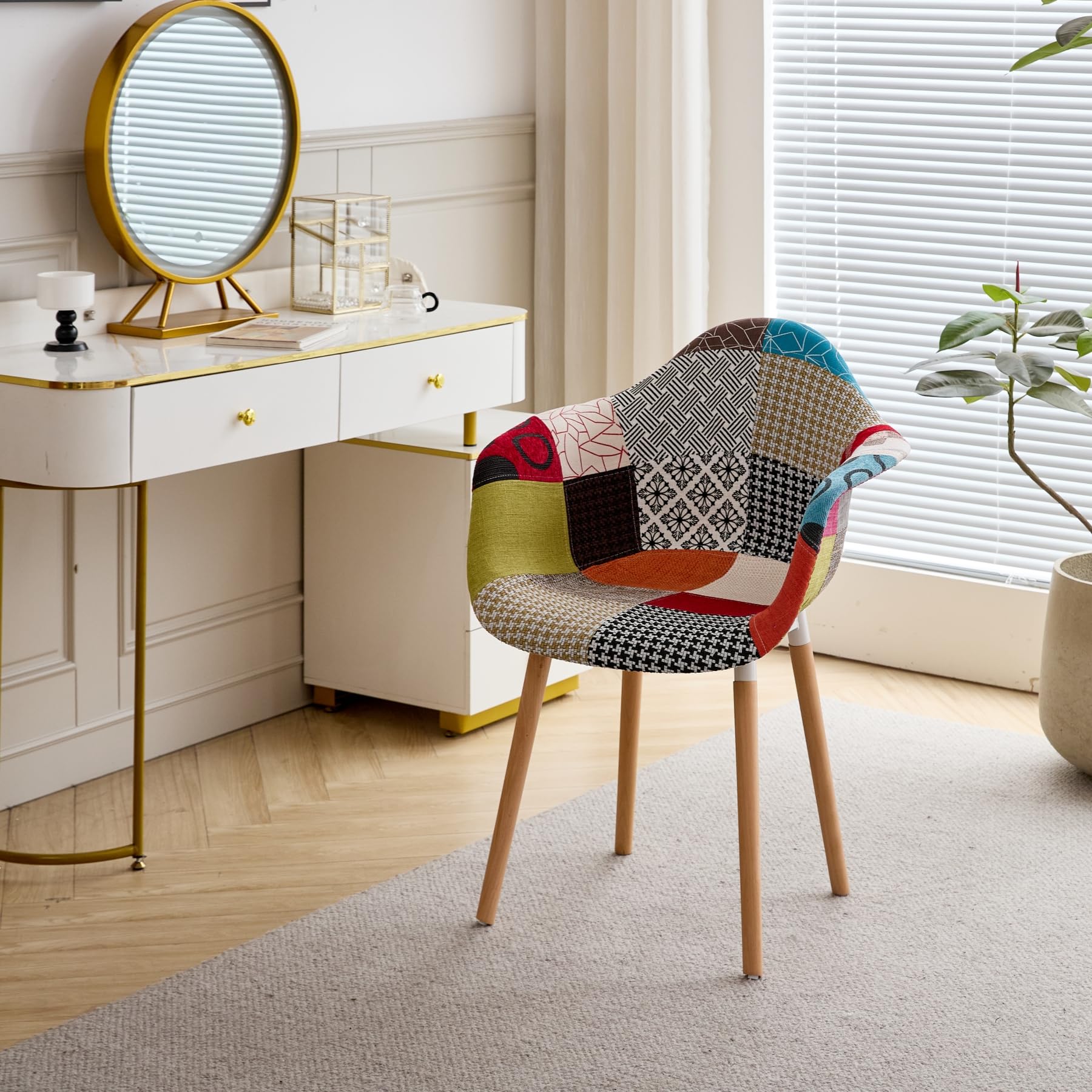 GrandCA HOME Set di 2 Sedie da Pranzo Moderne con Braccioli, Gambe in Faggio, Sedie da Cucina Patchwork Nordiche per Cucina, Soggiorno, Sala da Pranzo, Camera da Letto (Rosso)