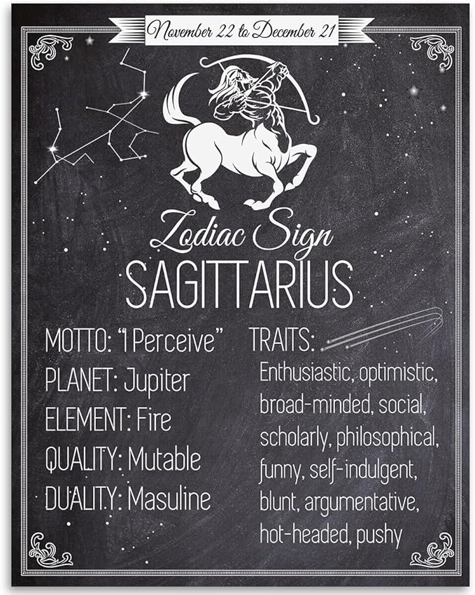 Zodiac Sign Sagittarius Metal Tin Sign - 8x12 Inch Wall Decor for Home, Garage, Bar, Man Cave, or Office