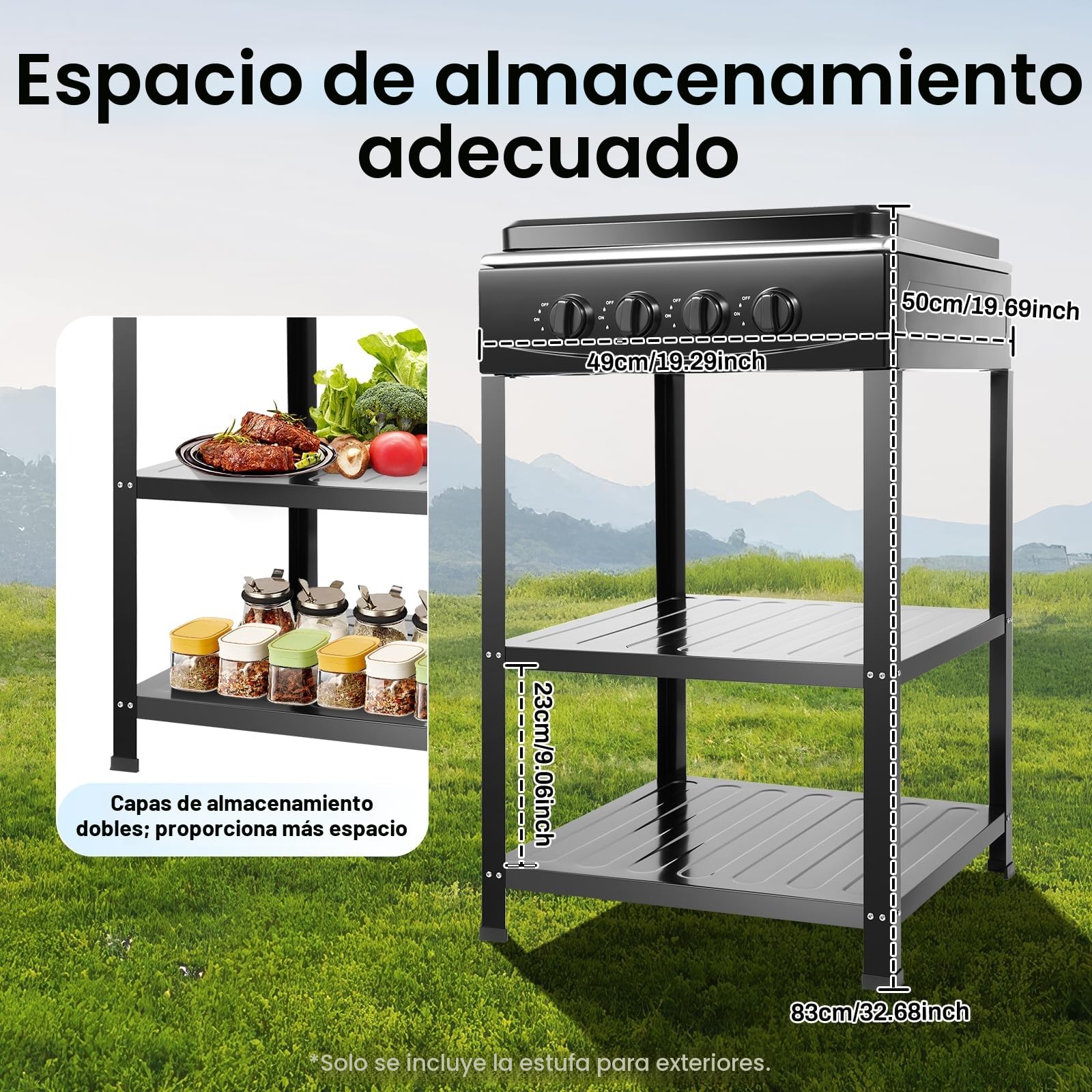 Cocinera de Gas de 4 Quemadores, Rechaud de Gas Portátil, Hornillo de Camping, Hornillo de Gas Independiente, Placa de Cocina con Doble Armario, Para Camping, Casa, Restauración, Uso Exterior e