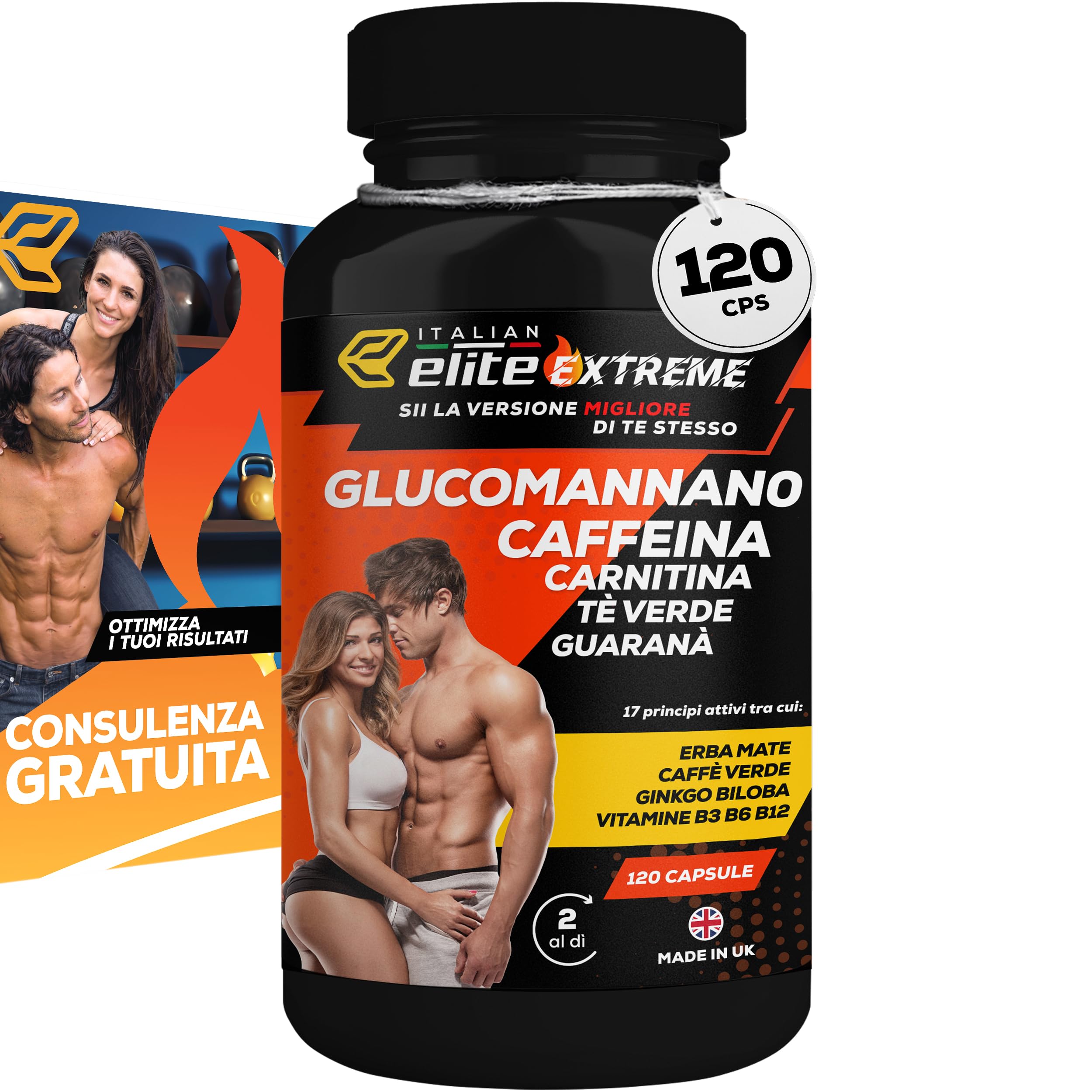 Italian Elite® Elite Extreme 120 Capsule Integratore Alimentare con Caffeina, Tè
