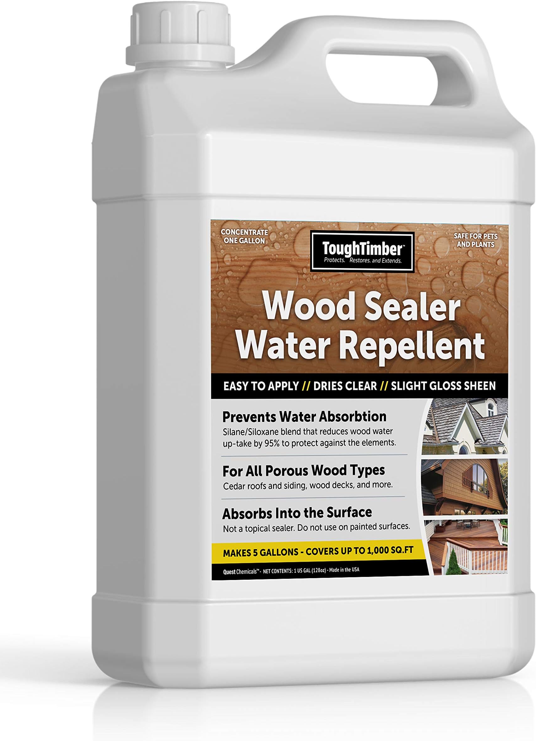ToughTimber (Covers Up to 1,000 SqFt) Waterproof Deck Sealer, Wood Sealer, Cedar Roof Sealer - Great for Porous Wood As Waterproof Sealer and Water Repellent - 1 Gal Concentrate Silane/Siloxane Blend
