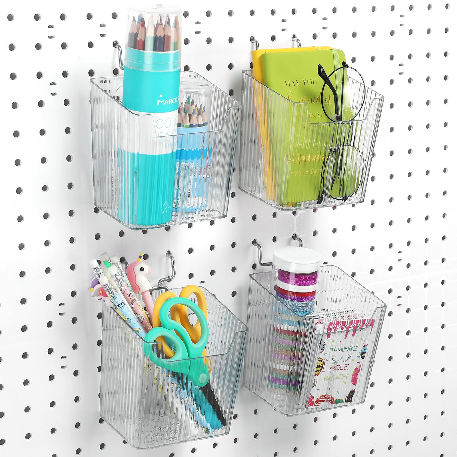 Suzile 4 Pcs Pegboard Bins Plastic Bins Set 7.9 X 3.3 X 4.7