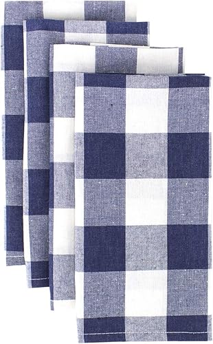 Miniatura 2 de Fennco Styles Country Buffalo - Servilletas de tela suave a cuadros de 20 x 20 pulgadas, juego de 4 servilletas de cena azul marino para uso diario,
