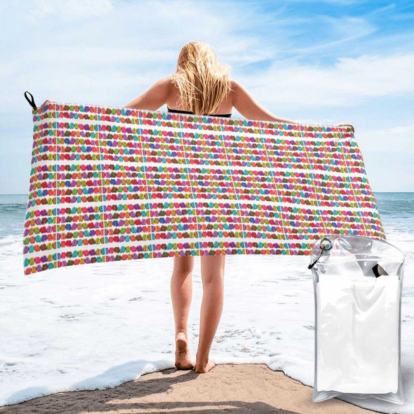 JBJGKHLP Macaron Biscuit Flavored Pastries Print Quick Dry Portable Towel For Beach Camping Hiking Yoga Fitness Outdoor Adventures