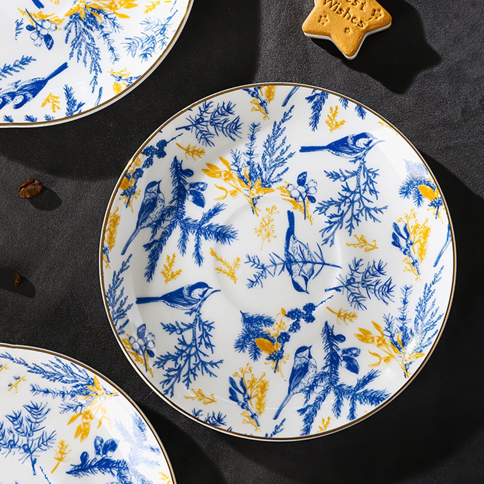 Zestaw spodków z europejskiej porcelany kostnej, zestaw spodków 6, zestaw popołudniowej herbaty, nowe pudełko prezentowe z porcelany kostnej do domu, kuchni, biura (H-4)