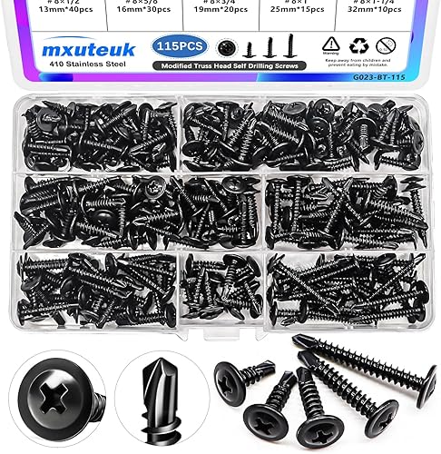Tornillos de autoaprendizaje mxuteuk #8, 410 tornillos de autoaprochación de acero inoxidable para metal, tornillo de autoiminición de cabeza de truss modificado (1/2