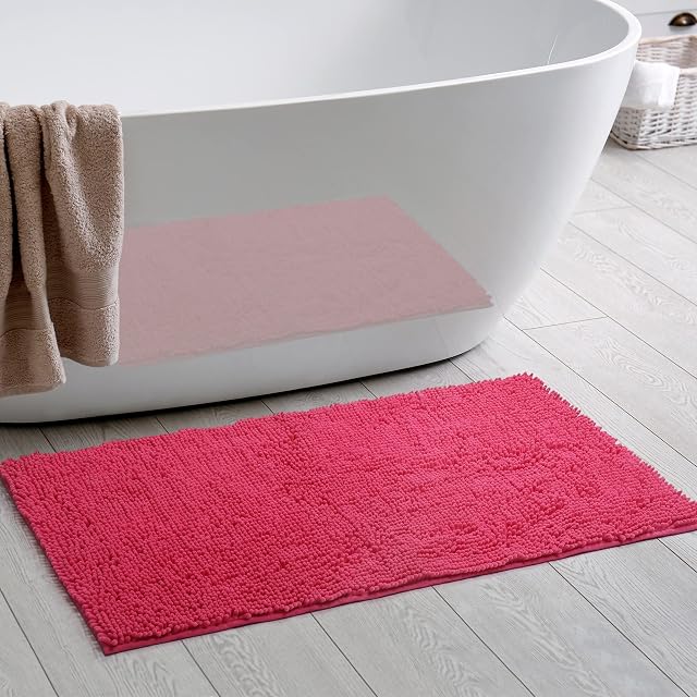 ORANIFUL Hot Pink Bathroom Mats Non Slip 70x120 CM Large Chenille Bath Rugs Plush Super Water Absorbent Machine Washable Shaggy Extra Soft Toilet Floor Carpet